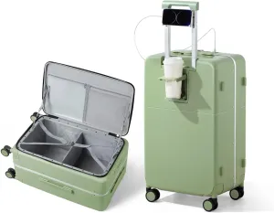 Hanke 20 Inch Carry On Luggage Airline Approved with Lock and Cup Holder,Top Opening Hard Shell Suitcases Travel Luggage with Wheels,Bamboo Green