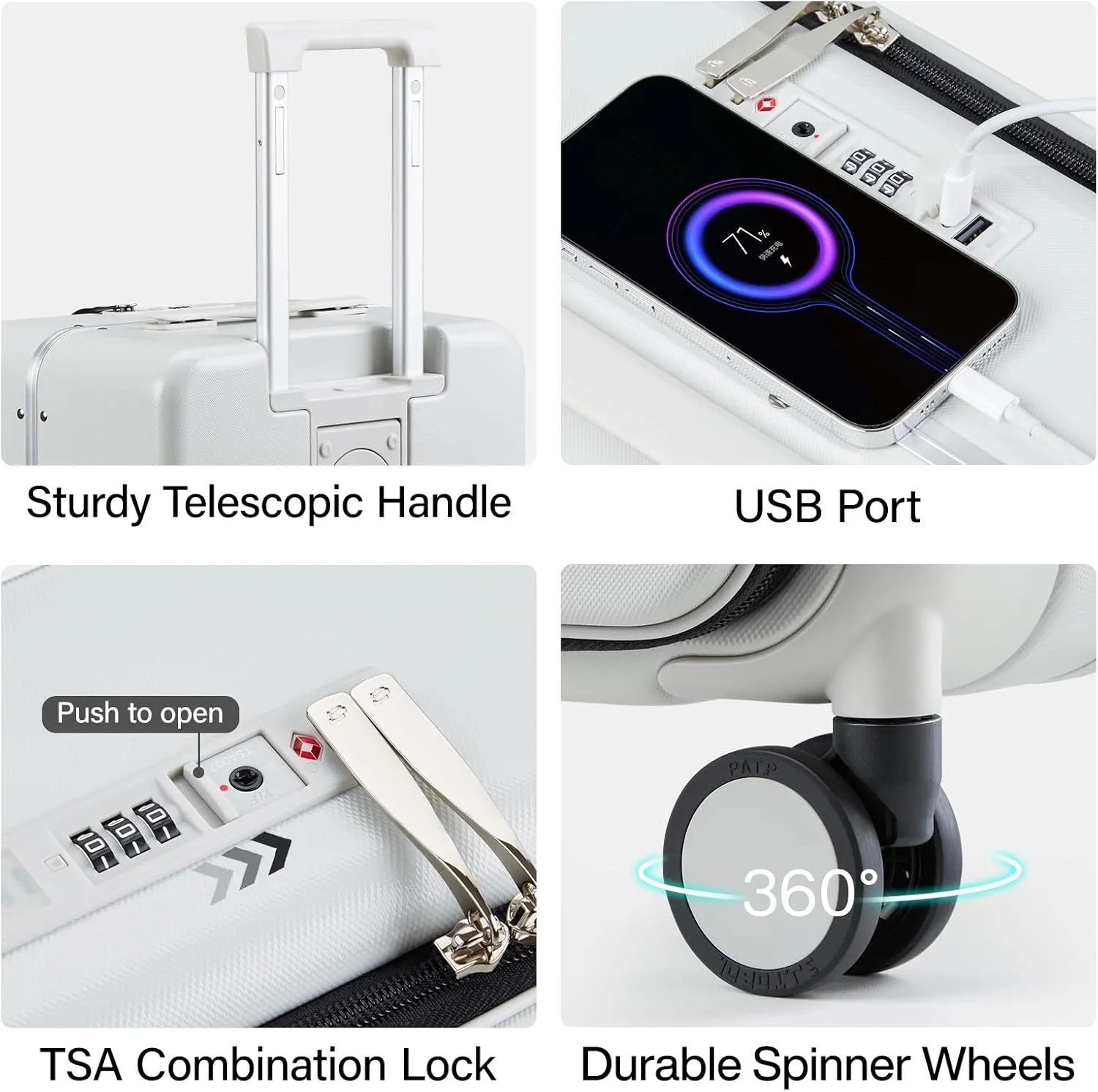 Hanke 20 Inch Carry On Luggage Airline Approved with TSA Lock and Cup Holder,Top Opening Hard Shell Suitcases Travel Luggage with Wheels,Smoke White