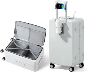 Hanke 20 Inch Carry On Luggage Airline Approved with TSA Lock and Cup Holder,Top Opening Hard Shell Suitcases Travel Luggage with Wheels,Smoke White