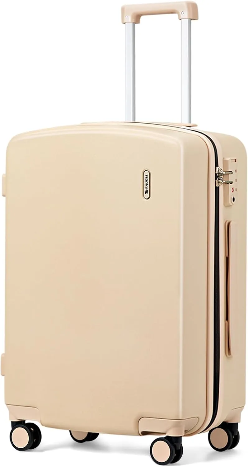 Hanke 24 Inch Checked Luggage with Wheels Lightweight PC Hard Shell Suitcases TSA Luggage Medium Size Travel Luggage Checked Bag Rolling Suitcase for Mens Women (Cuba Sand)