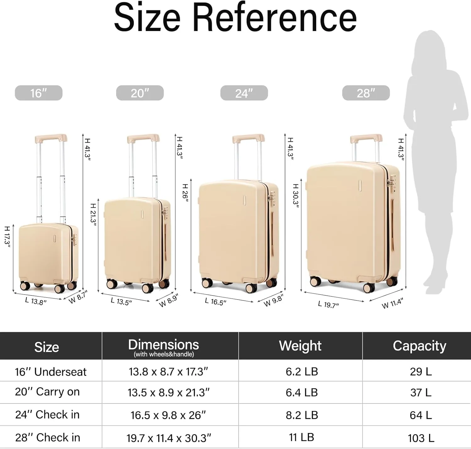 Hanke 24 Inch Checked Luggage with Wheels Lightweight PC Hard Shell Suitcases TSA Luggage Medium Size Travel Luggage Checked Bag Rolling Suitcase for Mens Women (Cuba Sand)
