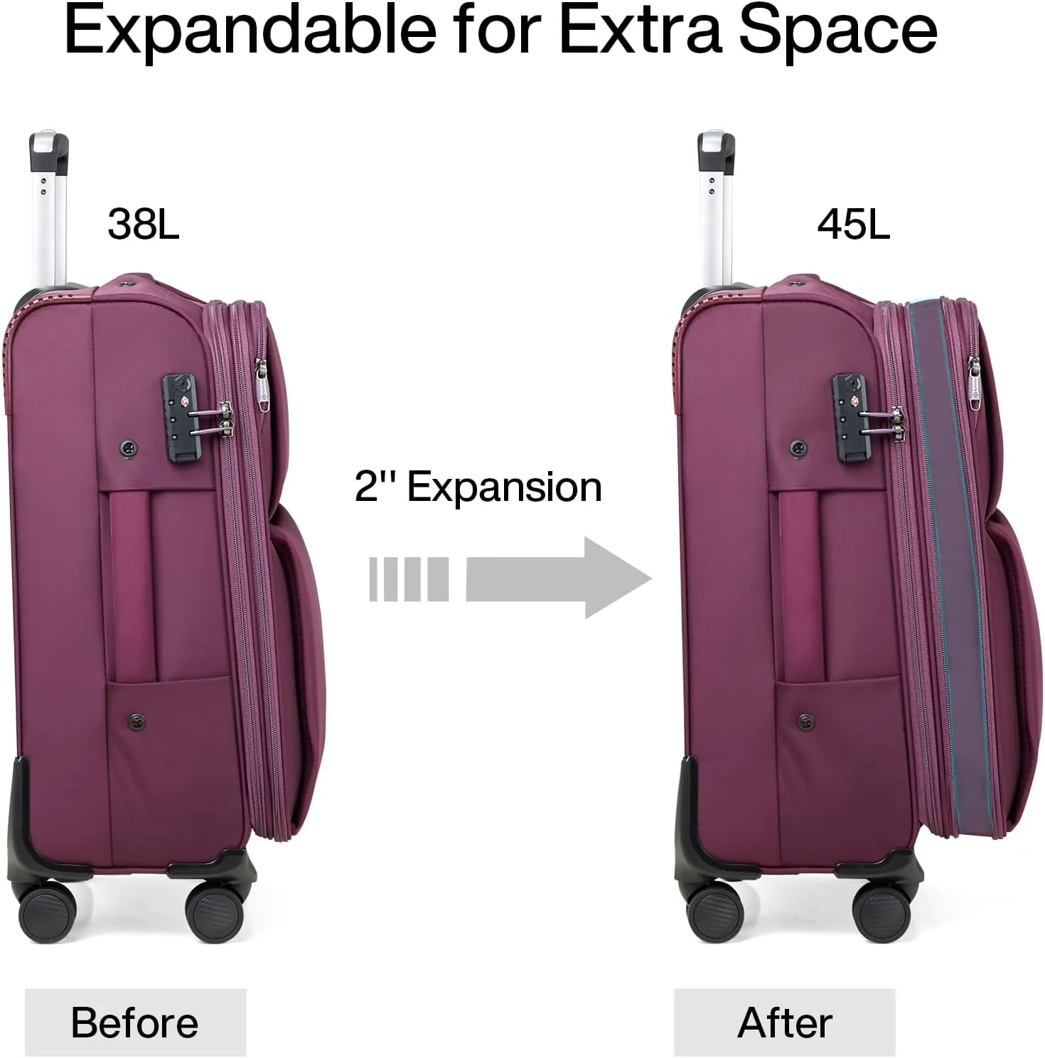 Hanke 28 Inch Luggage Softside Expandable Suitcases with Spinner Wheels, Travel Checked Luggage for Women Men(Purple)