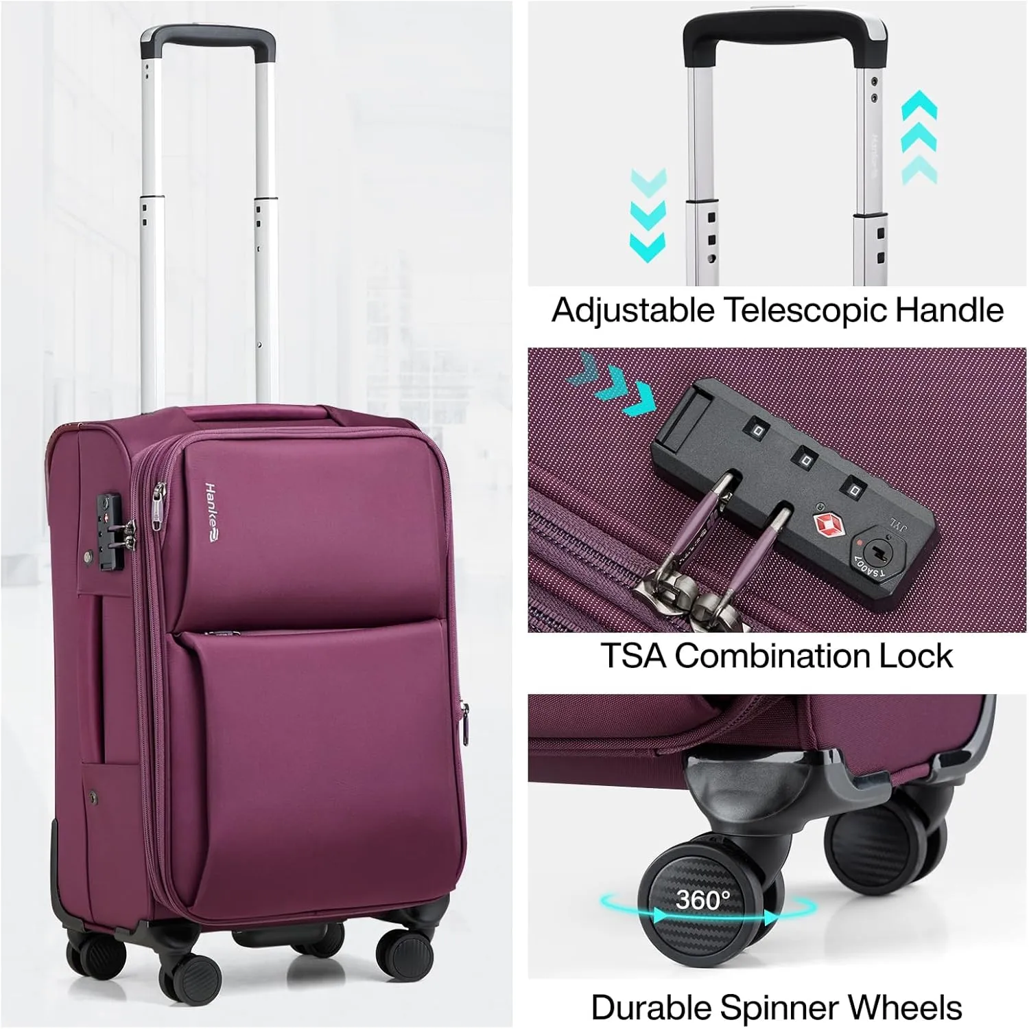 Hanke 28 Inch Luggage Softside Expandable Suitcases with Spinner Wheels, Travel Checked Luggage for Women Men(Purple)