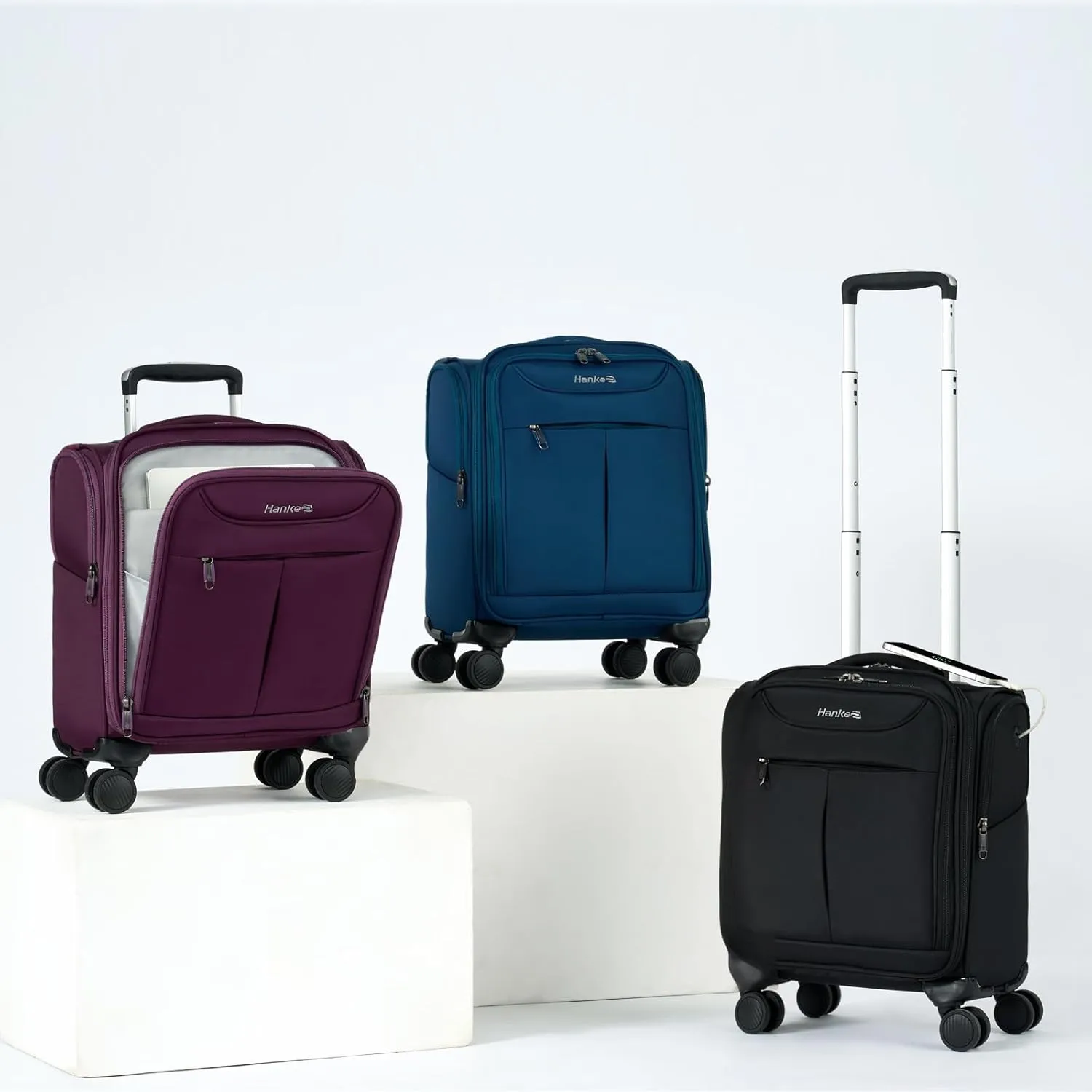 Hanke Underseat Carry On Luggage with Wheels, Lightweight Small Suitcase Airline Approved 16 Inch Softside Personal Item Travel Bag for Women Men, Compact Under Seat Luggage with Spinner Wheels.(Blue)