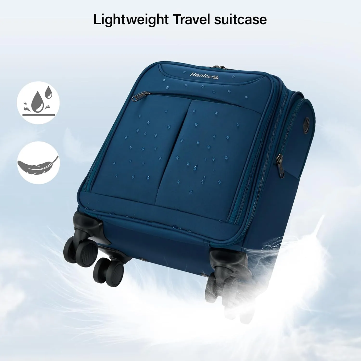 Hanke Underseat Carry On Luggage with Wheels, Lightweight Small Suitcase Airline Approved 16 Inch Softside Personal Item Travel Bag for Women Men, Compact Under Seat Luggage with Spinner Wheels.(Blue)