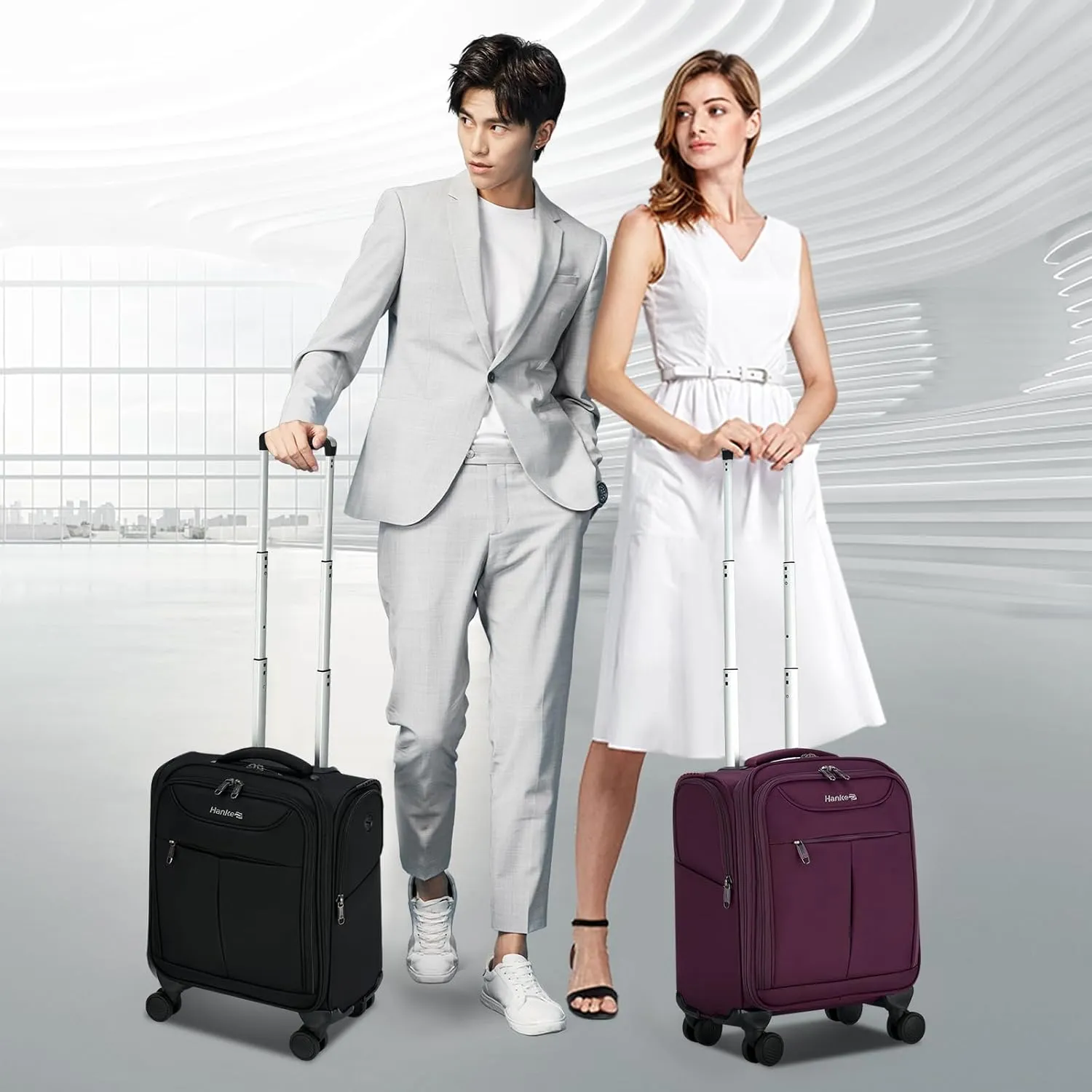 Hanke Underseat Carry On Luggage with Wheels, Lightweight Small Suitcase Airline Approved 16 Inch Softside Personal Item Travel Bag for Women Men, Compact Under Seat Luggage with Spinner Wheels,Purple