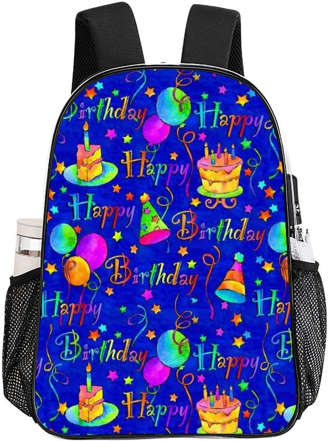Happy Birthday Blue Cake Transparent Fashion Waterproof PVC Transparent Backpack Unisex 17 Inches