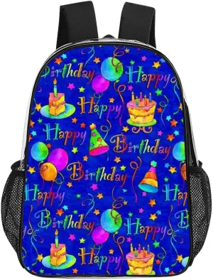 Happy Birthday Blue Cake Transparent Fashion Waterproof PVC Transparent Backpack Unisex 17 Inches