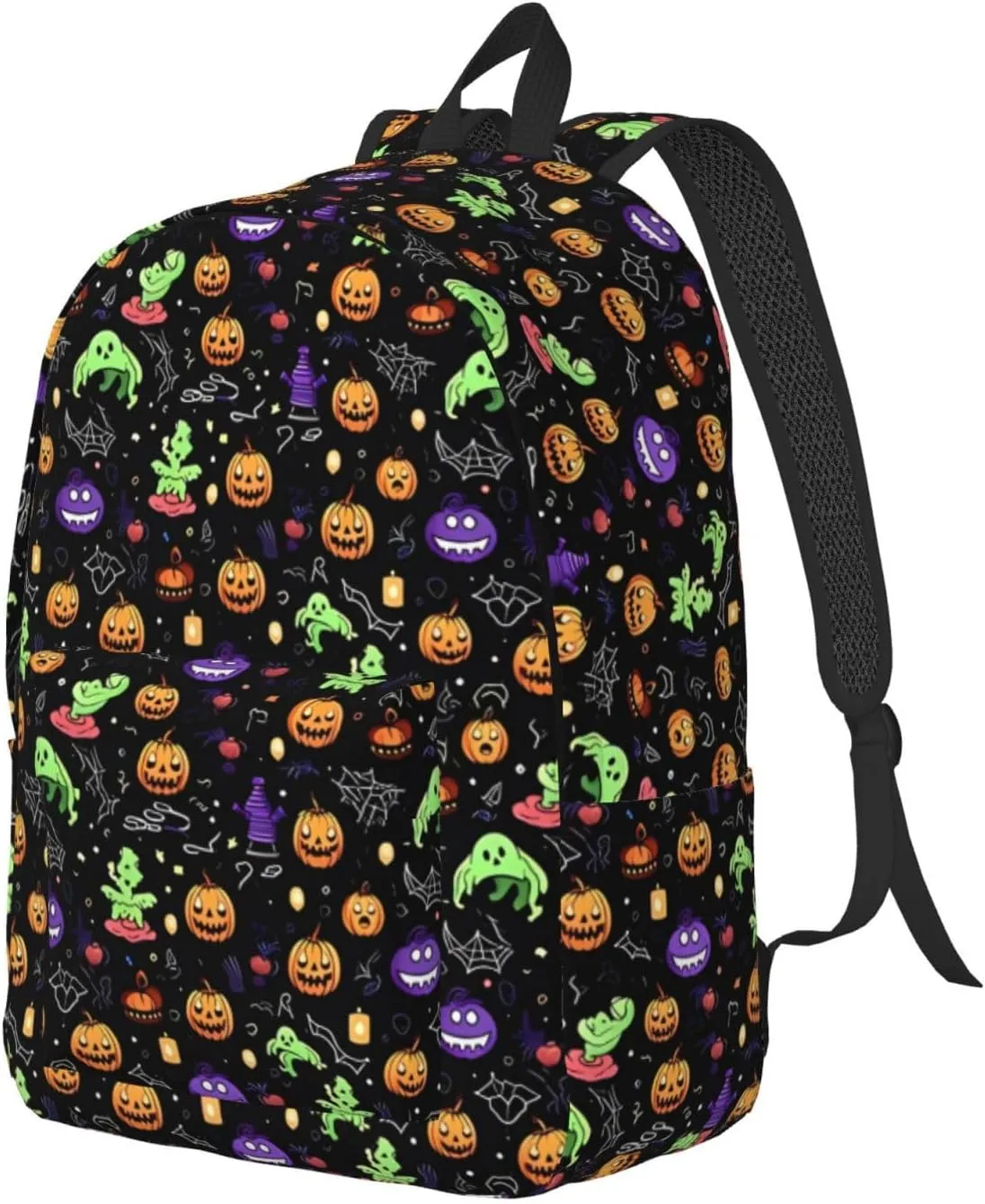 Happy Halloween Bats Witchs Spider Web Pumpkin Skull Bone Canvas Backpacks Laptop Backpack Multipurpose Double Shoulder Bag for Men Women Gifts Medium