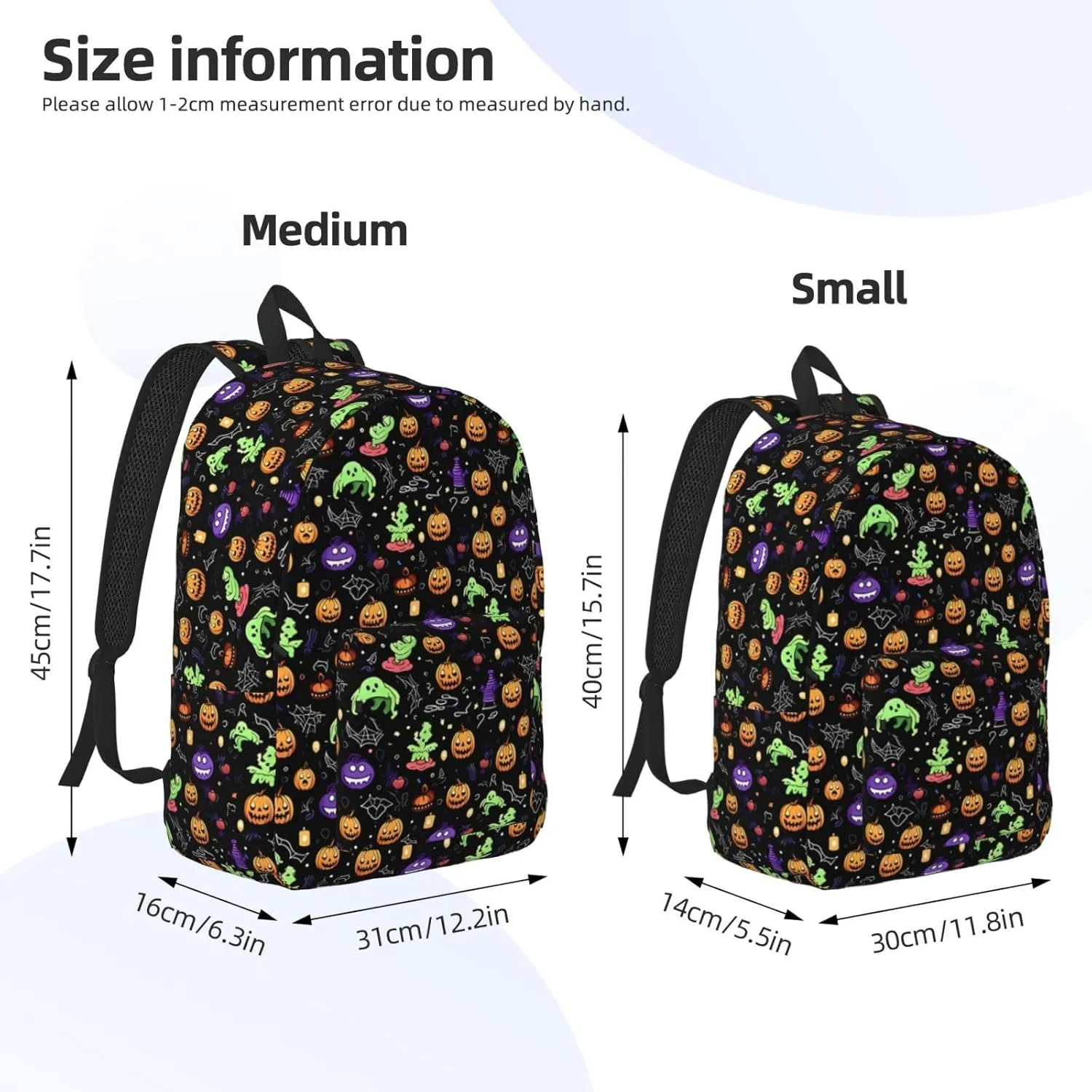 Happy Halloween Bats Witchs Spider Web Pumpkin Skull Bone Canvas Backpacks Laptop Backpack Multipurpose Double Shoulder Bag for Men Women Gifts Medium