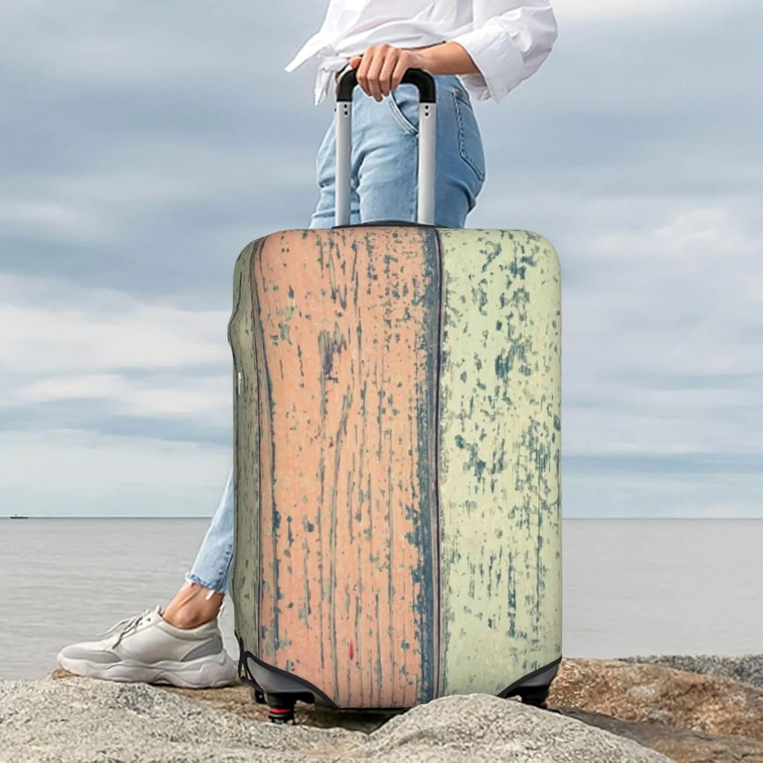 Hardwood Print Elastic Travel Luggage Cover Suitcase Protector Bag, Anti-Scratch, Washable Suitcase Sleeve For Kid Adult,For 18-32 Inch Luggage