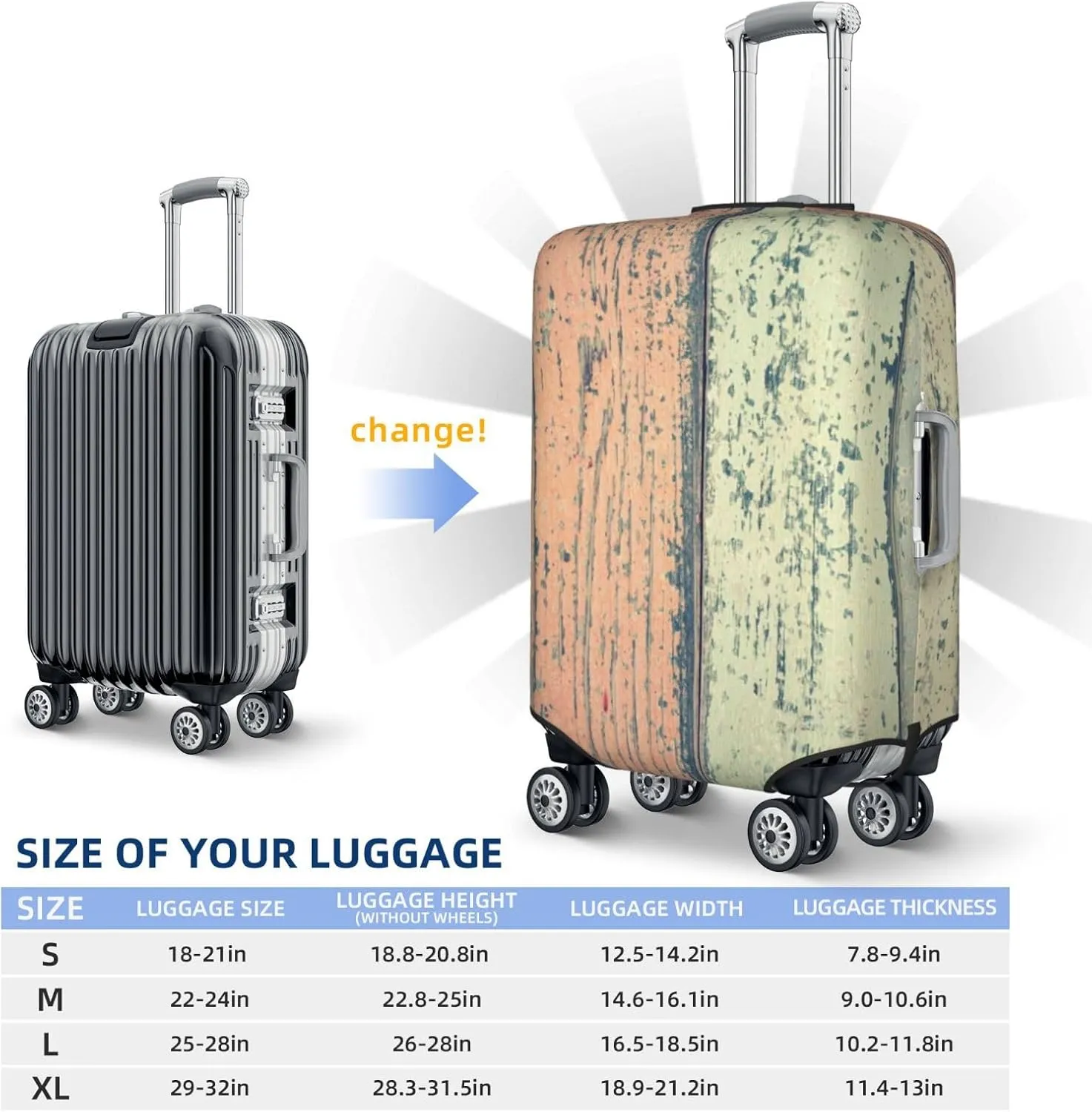 Hardwood Print Elastic Travel Luggage Cover Suitcase Protector Bag, Anti-Scratch, Washable Suitcase Sleeve For Kid Adult,For 18-32 Inch Luggage