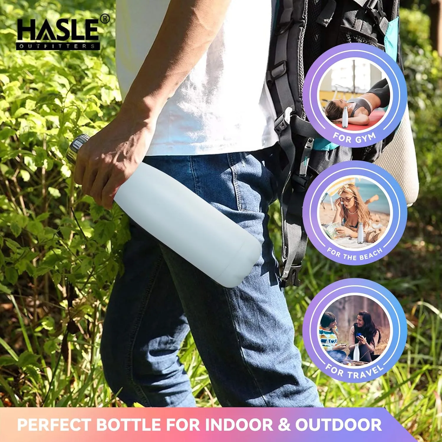 HASLE OUTFITTERS 17oz Stainless Steel Water Bottles Bulk, Vacuum Insulated Water Bottles Double Walled Reusable Metal Sports Water Bottles Keep Drinks Hot and Cold, Light Blue, 4Packs