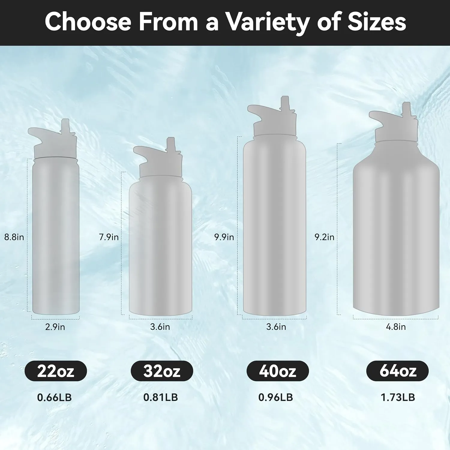 HASLE OUTFITTERS 32 oz Insulated Water Bottle Stainless Steel Double Walled Vacuum Sports Water Bottle with 2 Lids (Straw and Spout Lid) for Gym Camping Hiking(Navy,4)