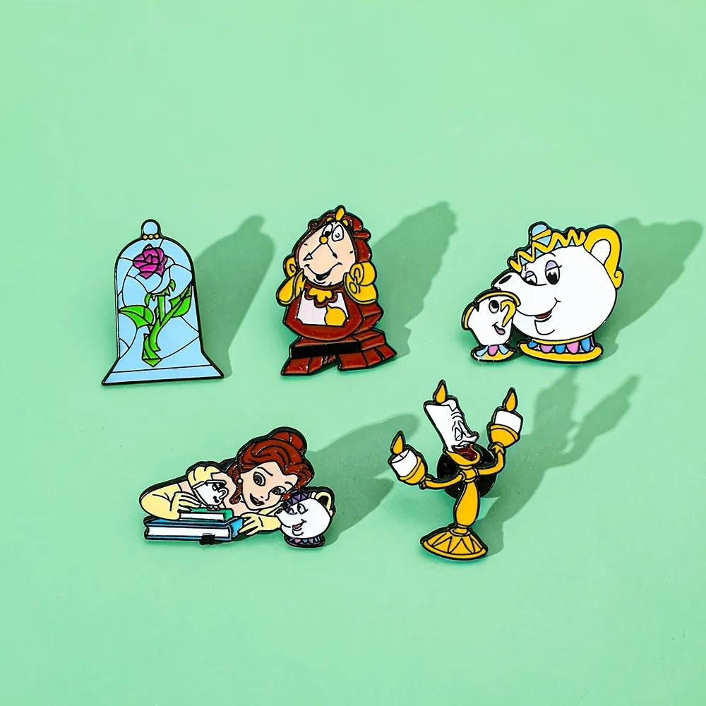 Healing Anime Mrs Potts Enamel Pins Metal Badges - Set of 6