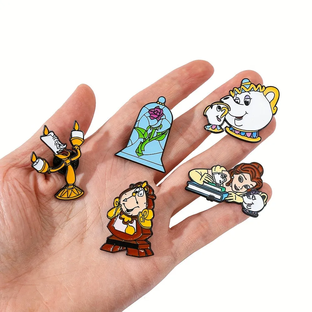 Healing Anime Mrs Potts Enamel Pins Metal Badges - Set of 6