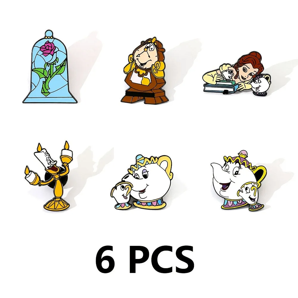 Healing Anime Mrs Potts Enamel Pins Metal Badges - Set of 6