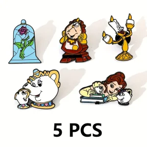 Healing Anime Mrs Potts Enamel Pins Metal Badges - Set of 6