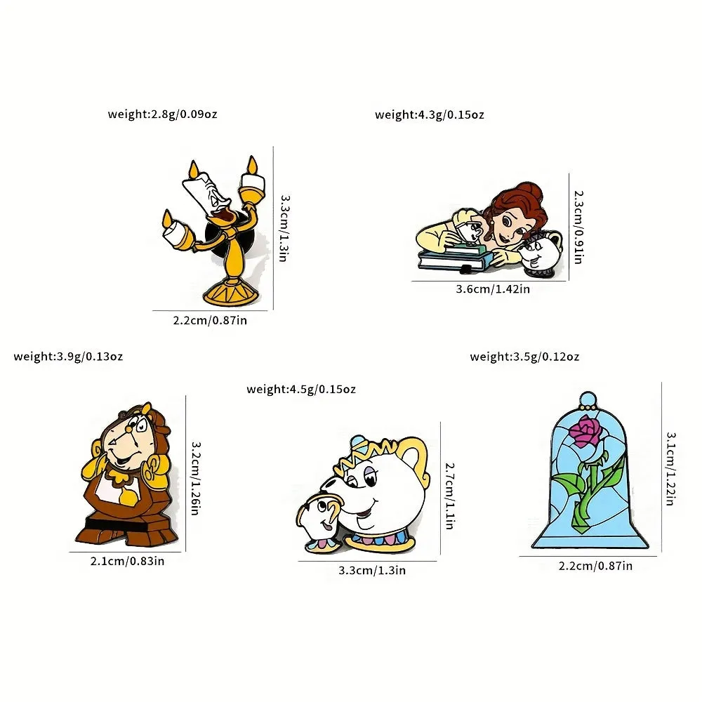 Healing Anime Mrs Potts Enamel Pins Metal Badges - Set of 6