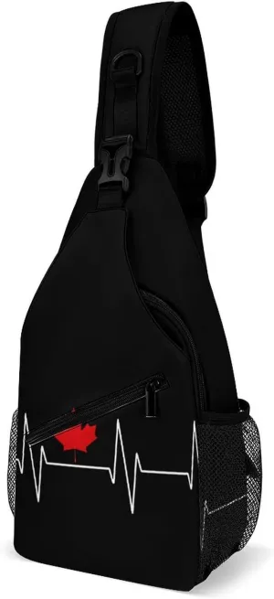 Heartbeat Maple Leaf Canada Flag Sling Bags Travel Crossbody Shoulder Backpack Casual Daypack with Strap for Men Women