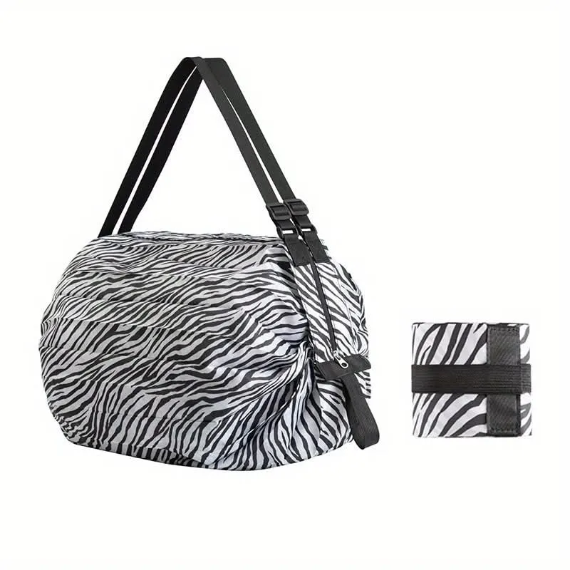 Heavy-Duty Foldable Shoulder Shopping Bag – Zipper Closure, Reusable Tote Bag