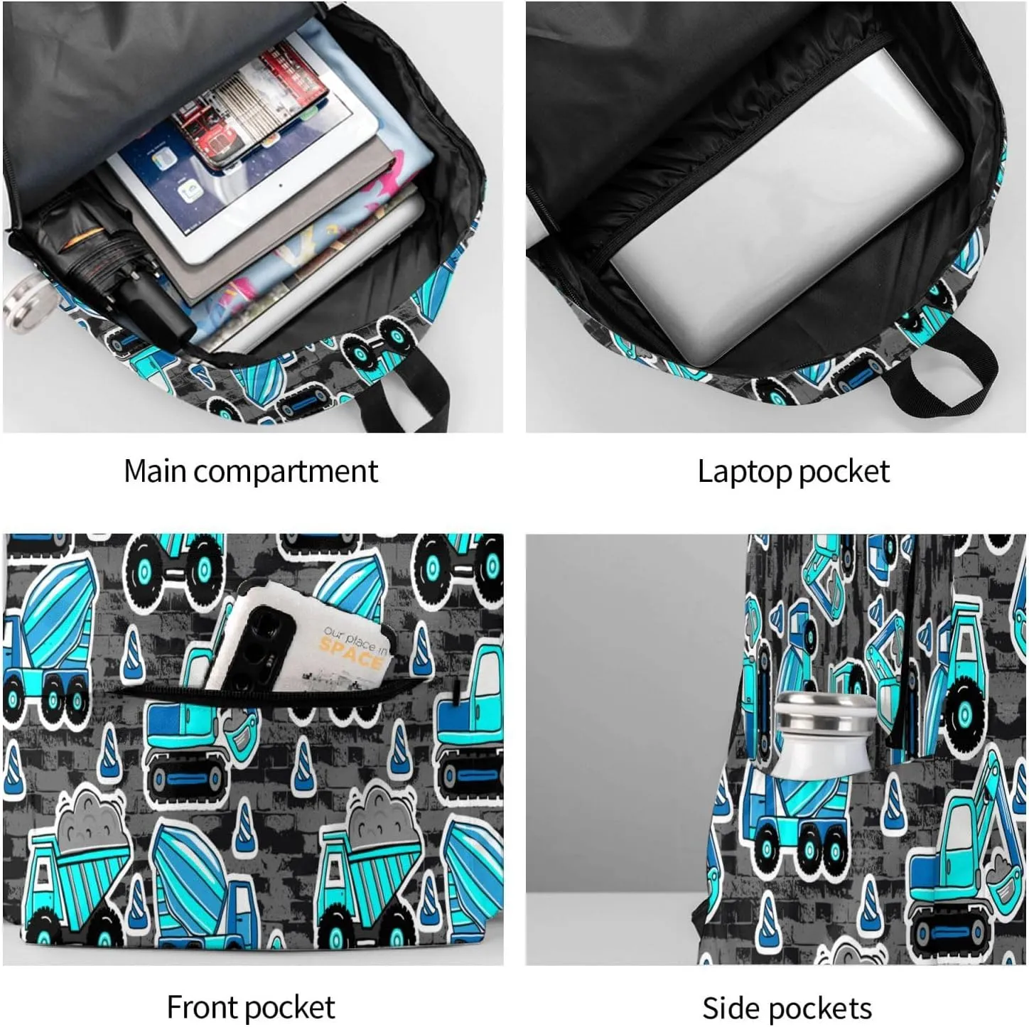 Heavy machinery mud truck excavator Backpacks 15 Inch Laptop Backpack Multipurpose Double Shoulder Bag for Men Women Gifts