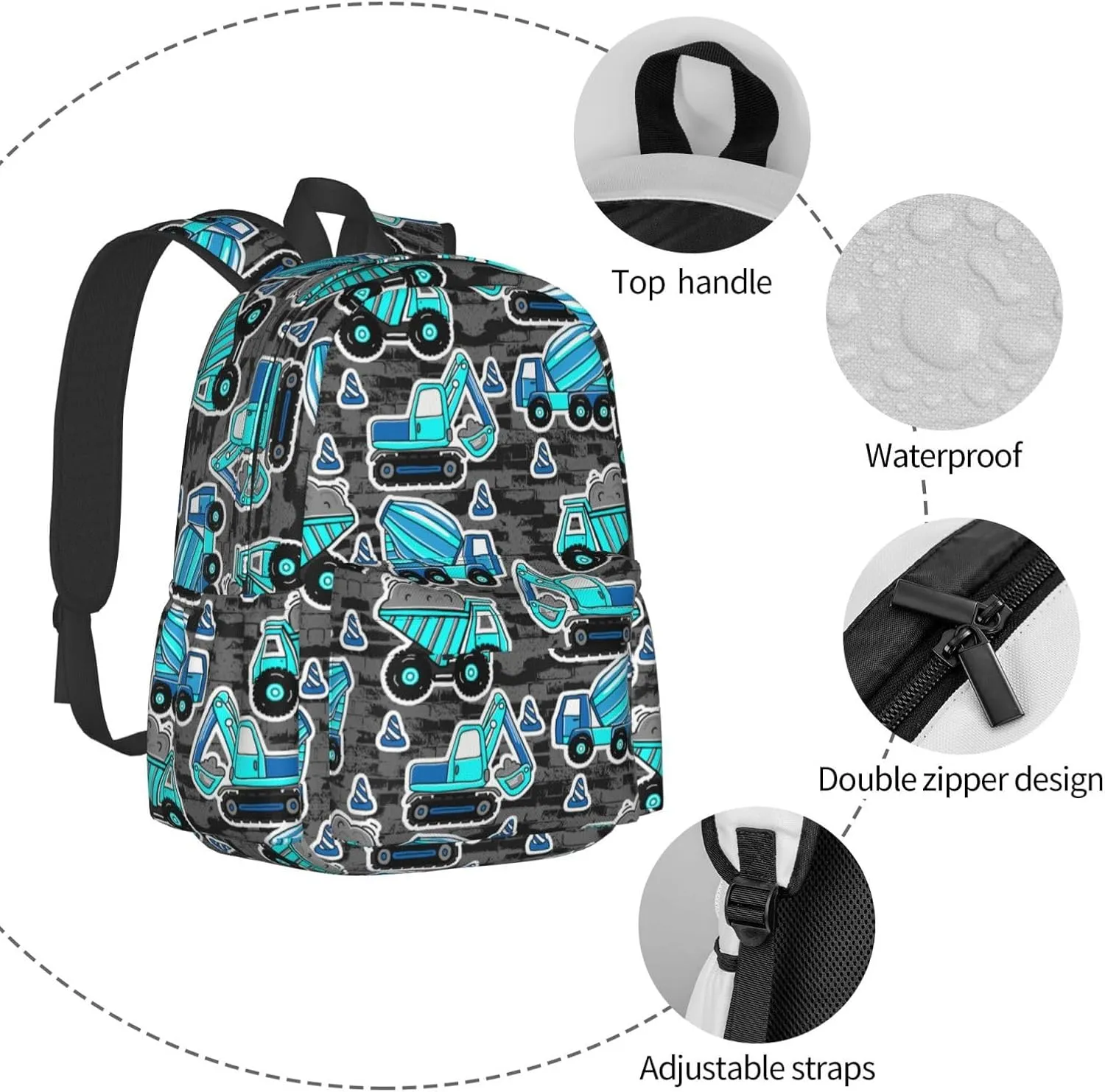 Heavy machinery mud truck excavator Backpacks 15 Inch Laptop Backpack Multipurpose Double Shoulder Bag for Men Women Gifts