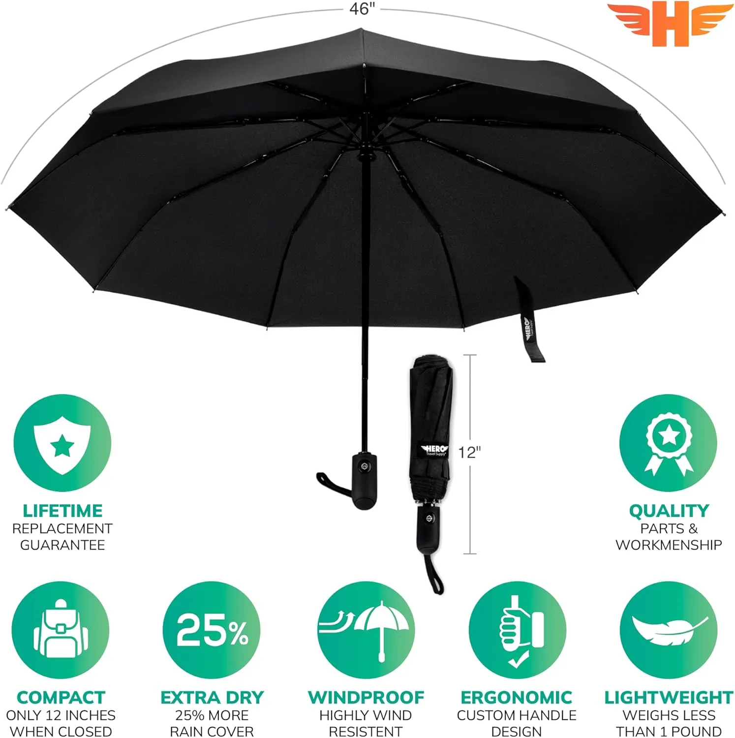 HERO Travel Umbrella – Windproof, Compact and Portable