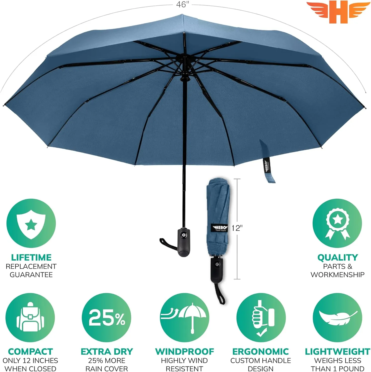 HERO Travel Umbrella – Windproof, Compact and Portable