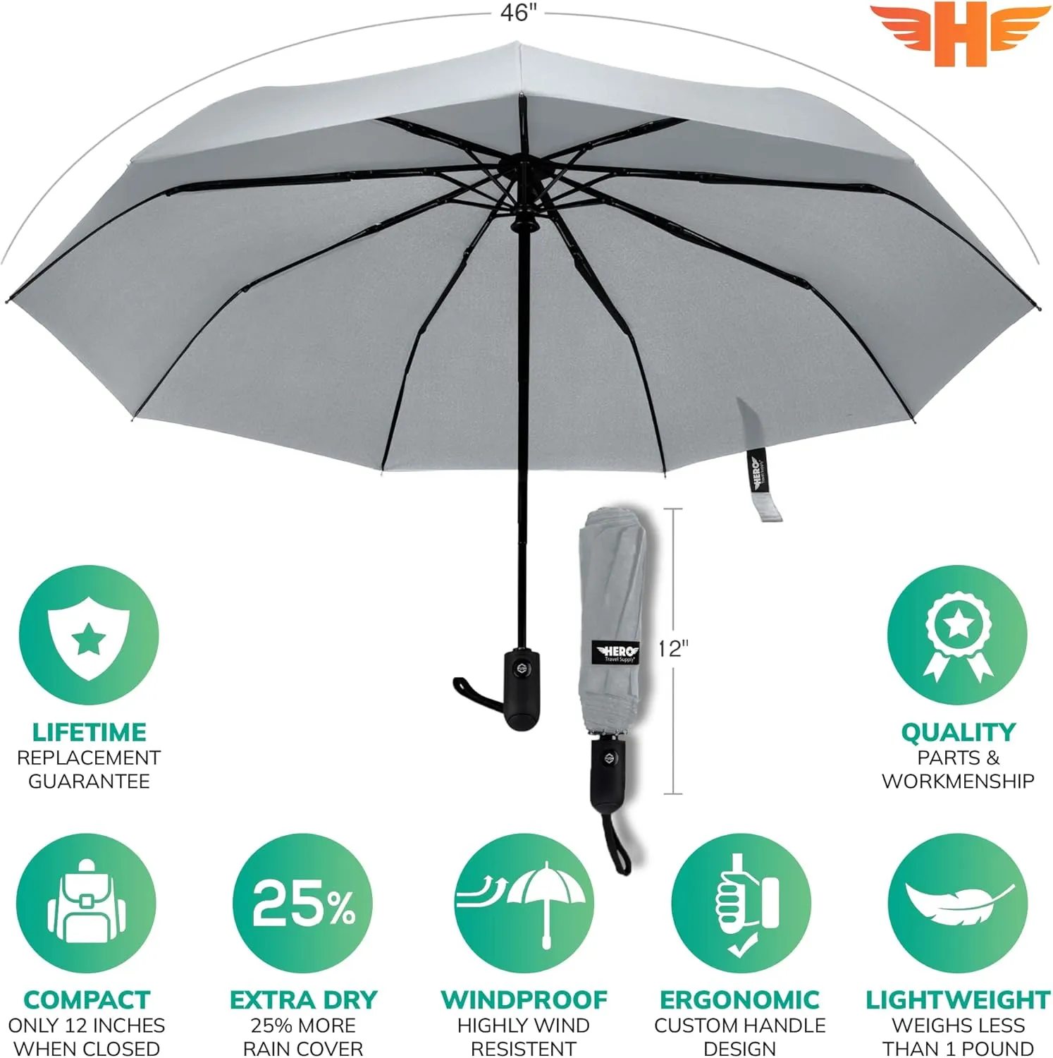 HERO Travel Umbrella – Windproof, Compact and Portable