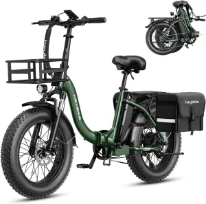 Heybike Ranger 2.0 Electric Bike for Adults, Peak 1400W Upgraded Motor Ebike, 28MPH [20" Fat Tire All-Terrain] 600Wh Removable Battery Folding Step-Thru Moped E Bike with Front Suspension