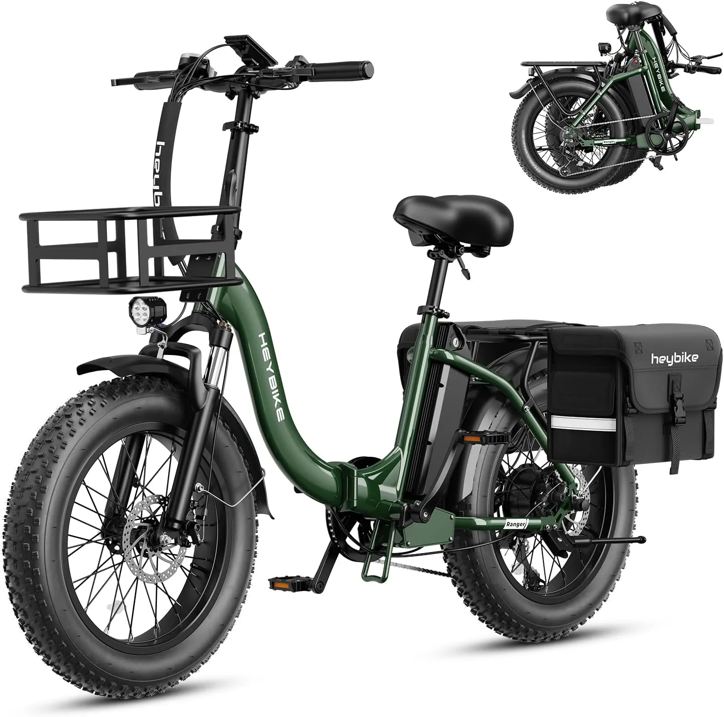 Heybike Ranger 2.0 Electric Bike for Adults, Peak 1400W Upgraded Motor Ebike, 28MPH [20" Fat Tire All-Terrain] 600Wh Removable Battery Folding Step-Thru Moped E Bike with Front Suspension