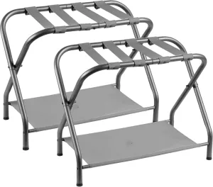 Heybly Luggage Rack,Pack of 2,Steel Folding Suitcase Stand with Storage Shelf for Bedroom, Hotel, Foldable Steel Frame, Guest Room Bedroom Hotel, 26.2" L x 14.4" W x 20.5" H, Gray,HLR004G2