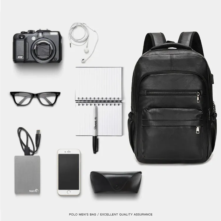 High Quality USB Charging Backpack Men PU Leather Bagpack Large Laptop Backpacks Male Mochilas Schoolbag For Teenagers Boys