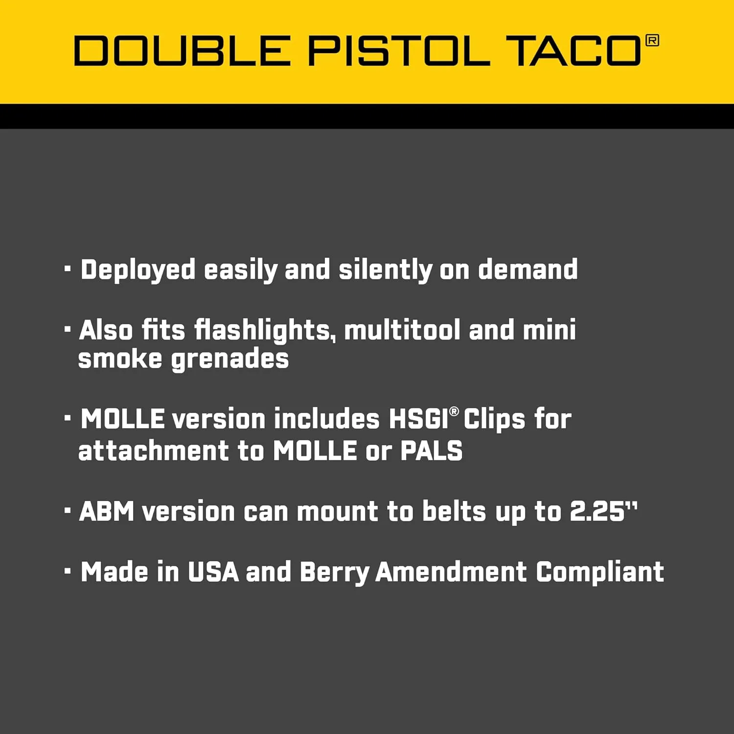 High Speed Gear Double Pistol Taco Mag Pouch | Universal Pistol Magazine Holster | Rapid Response and MOLLE Compatible