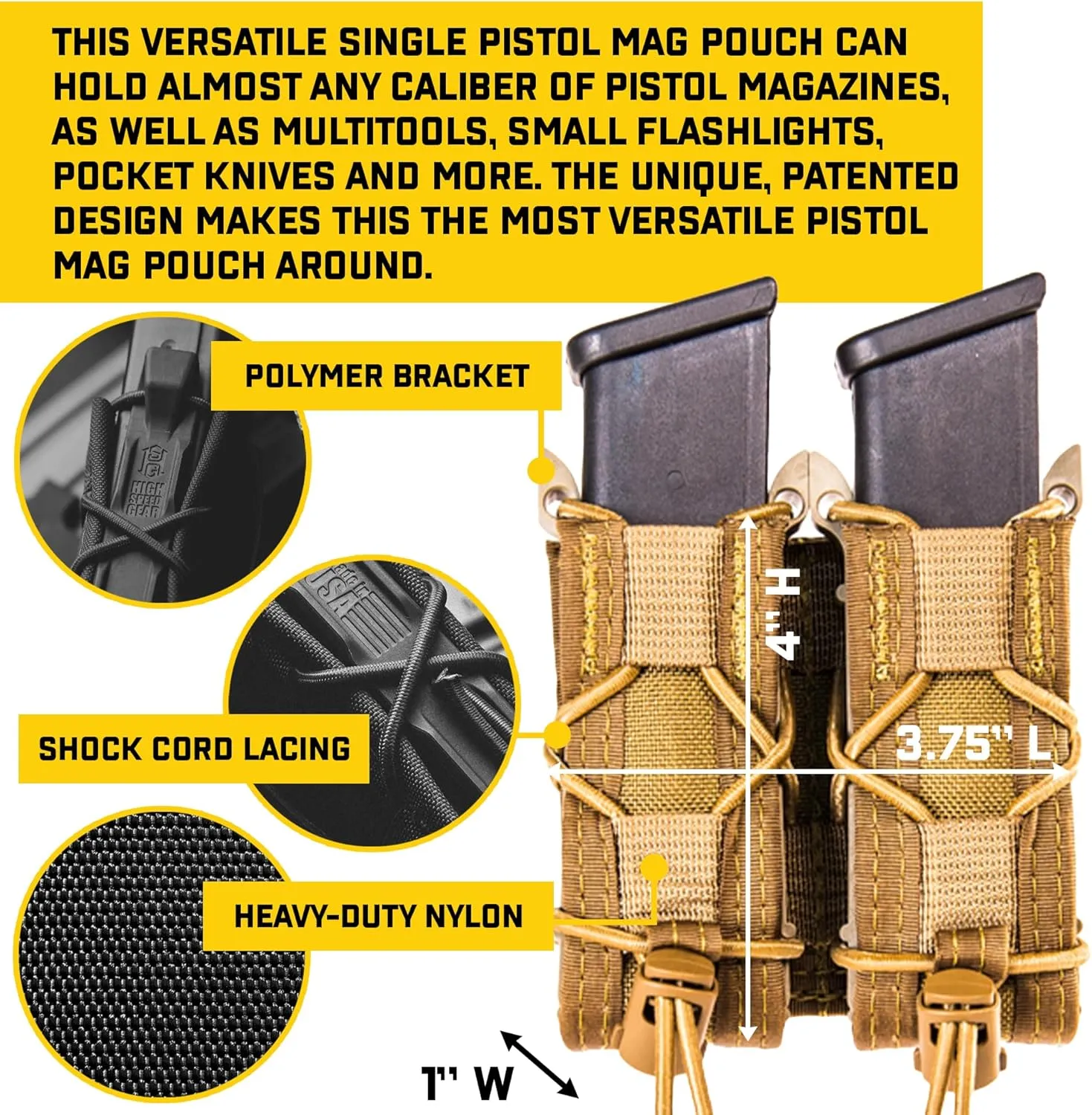 High Speed Gear Double Pistol Taco Mag Pouch | Universal Pistol Magazine Holster | Rapid Response and MOLLE Compatible