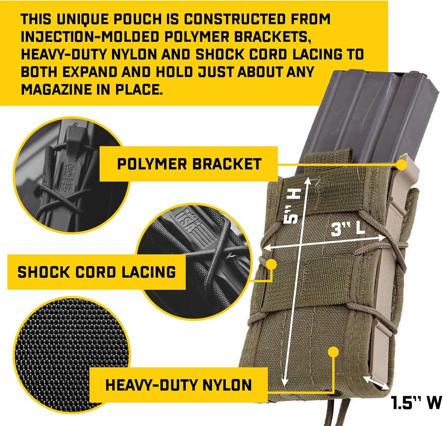High Speed Gear® - Original TACO® MOLLE Mag Pouch, Police Gear & Military Gear, Tactical Magazine Pouch for Professionals (OD Green)