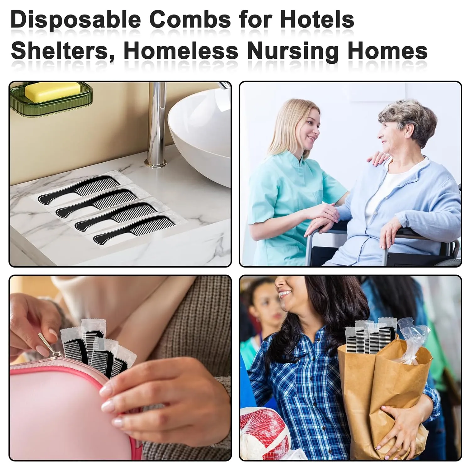 HOFASON 100 Pcs Bulk Hair Combs Individually Wrapped for Women, Kids, Men Beard, Professional Wide Tooth Comb for Hair Styling, Travel, Homeless, Hotel, Shelter, Nursing Home and Church (Black)
