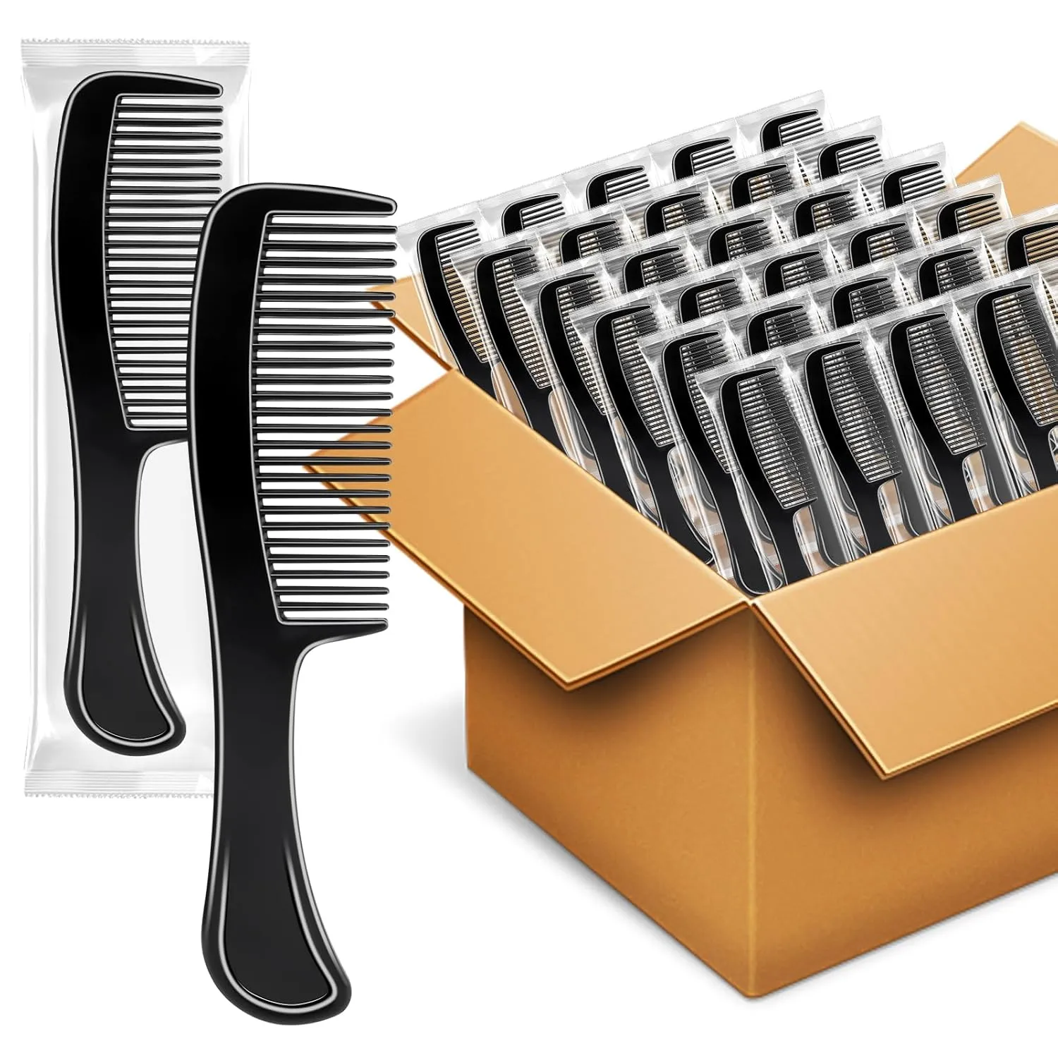 HOFASON 100 Pcs Bulk Hair Combs Individually Wrapped for Women, Kids, Men Beard, Professional Wide Tooth Comb for Hair Styling, Travel, Homeless, Hotel, Shelter, Nursing Home and Church (Black)