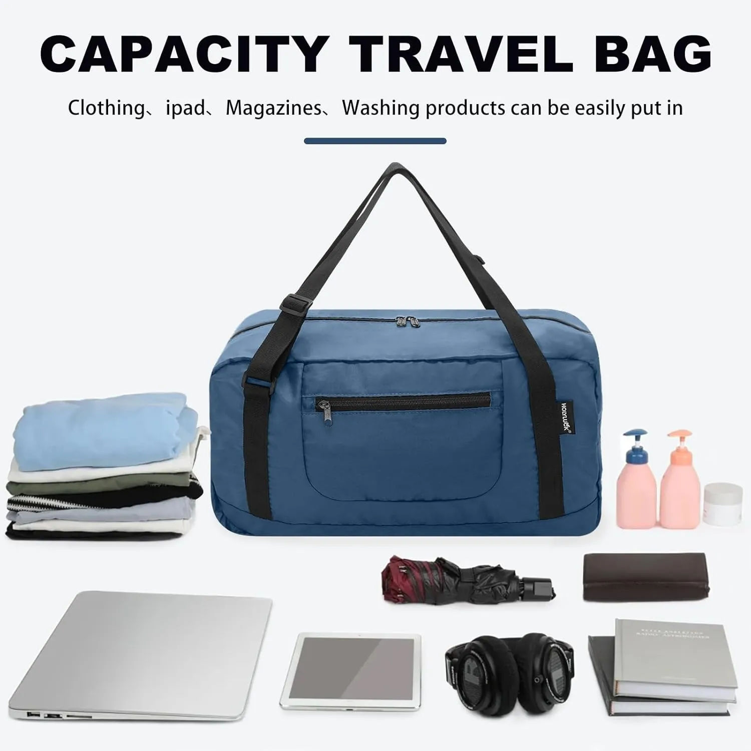 HOLYLUCK Foldable Travel Duffel Bag For Women & Men Luggage Great for Gym - Airforce blue