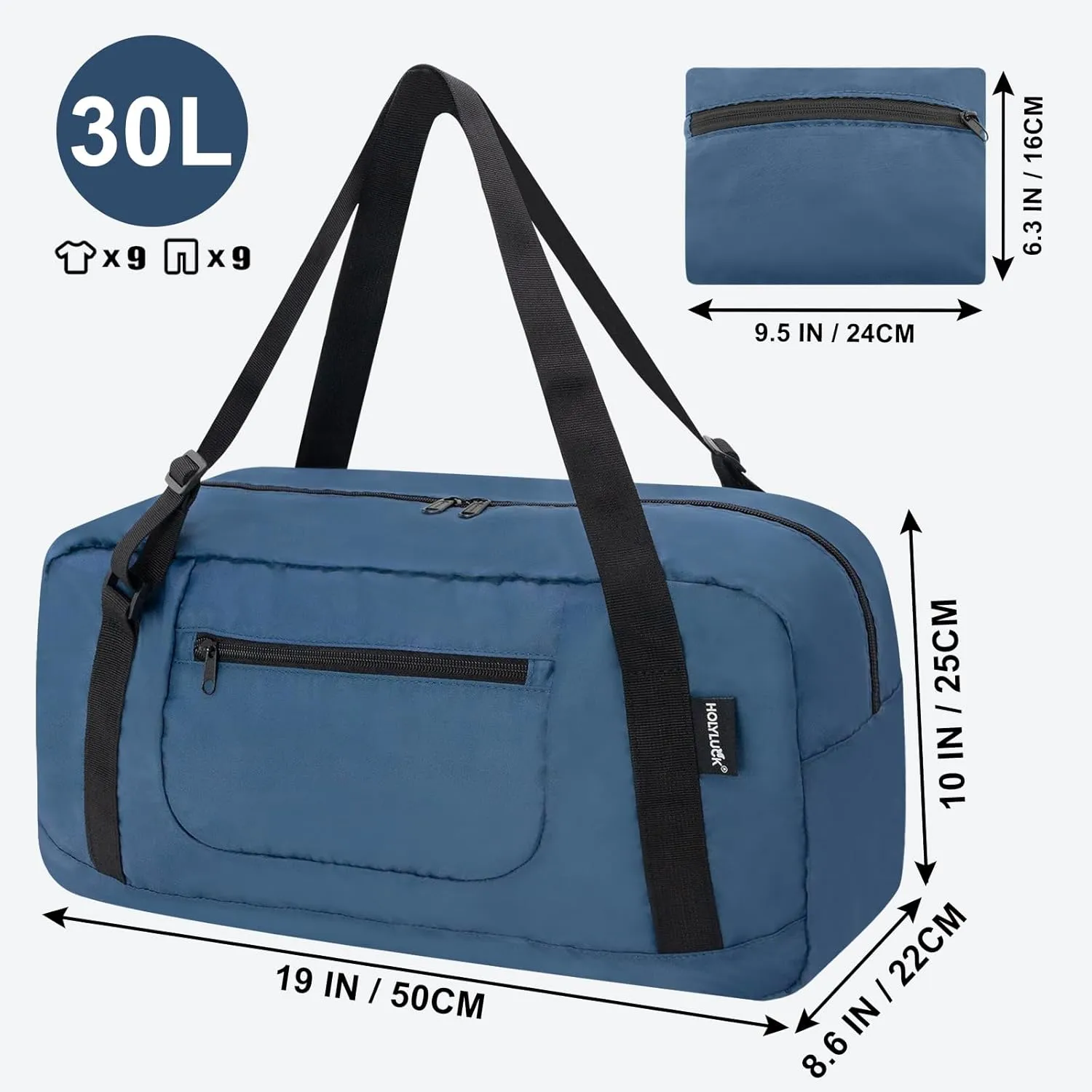 HOLYLUCK Foldable Travel Duffel Bag For Women & Men Luggage Great for Gym - Airforce blue