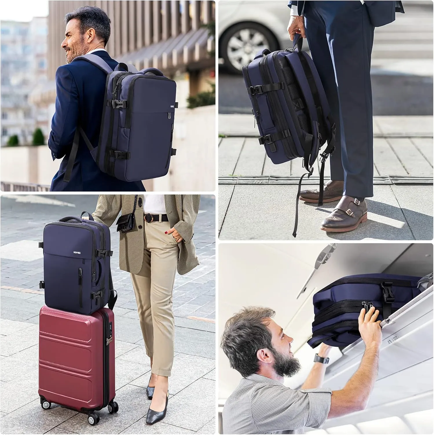 HOMIEE Carry on Backpack Extra Large Travel Bag, Expandable Hand Luggage Suitcase Anti-Theft Business Backpack, Water Resistant Lightweight Weekender Bag, Blue