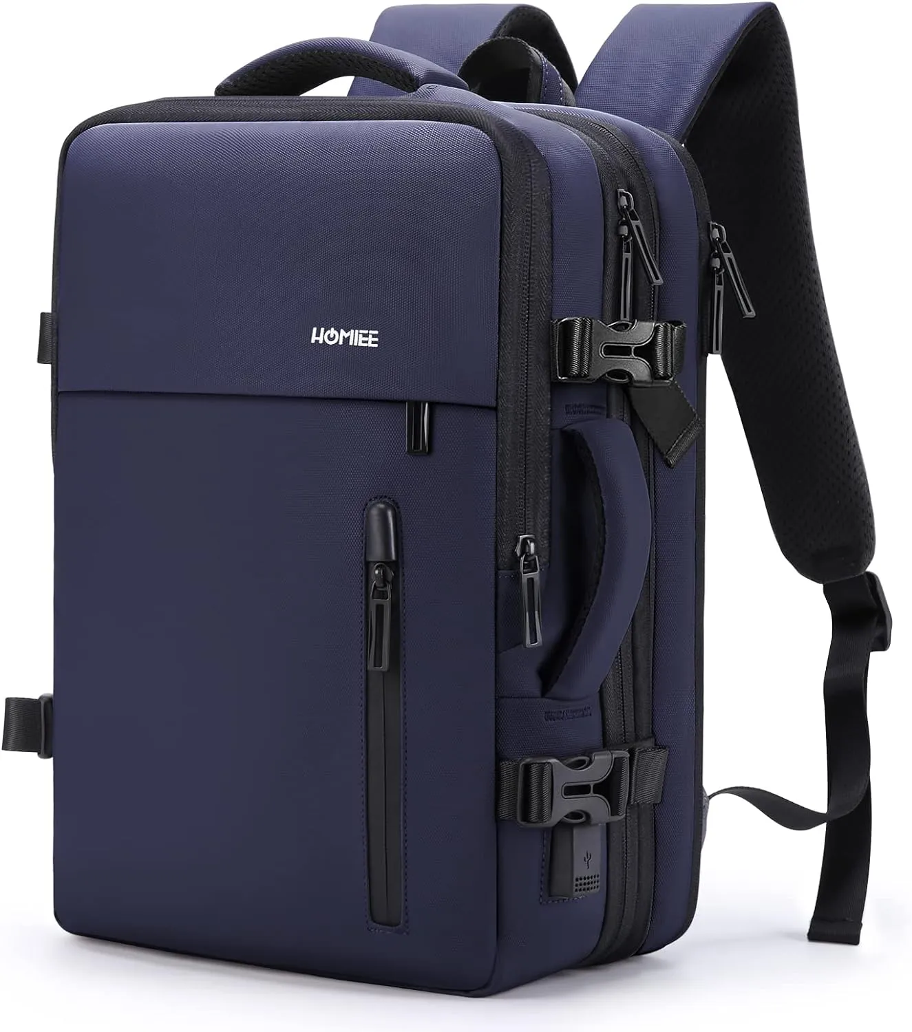 HOMIEE Carry on Backpack Extra Large Travel Bag, Expandable Hand Luggage Suitcase Anti-Theft Business Backpack, Water Resistant Lightweight Weekender Bag, Blue
