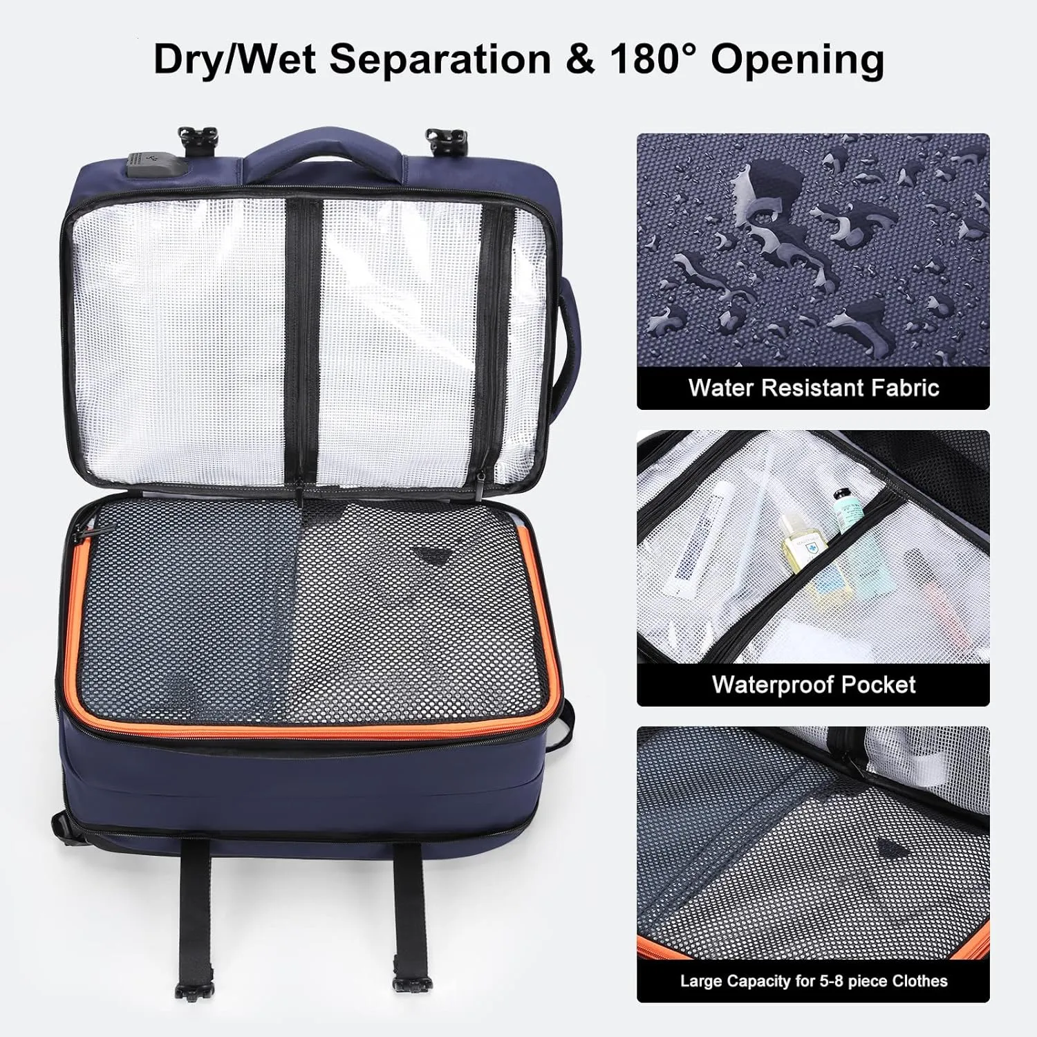 HOMIEE Carry on Backpack Extra Large Travel Bag, Expandable Hand Luggage Suitcase Anti-Theft Business Backpack, Water Resistant Lightweight Weekender Bag, Blue