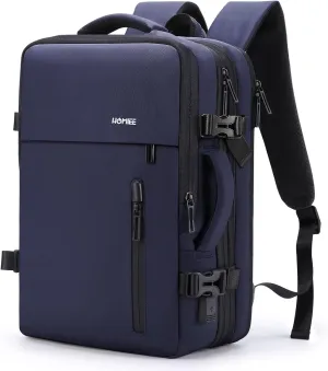 HOMIEE Carry on Backpack Extra Large Travel Bag, Expandable Hand Luggage Suitcase Anti-Theft Business Backpack, Water Resistant Lightweight Weekender Bag, Blue