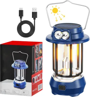 HOMY 800LM Solar Camping Lantern with Fixed Spotlight, 5 Modes USB-C/Solar Powered & Water Resistant for Tents, Hiking, Emergencies