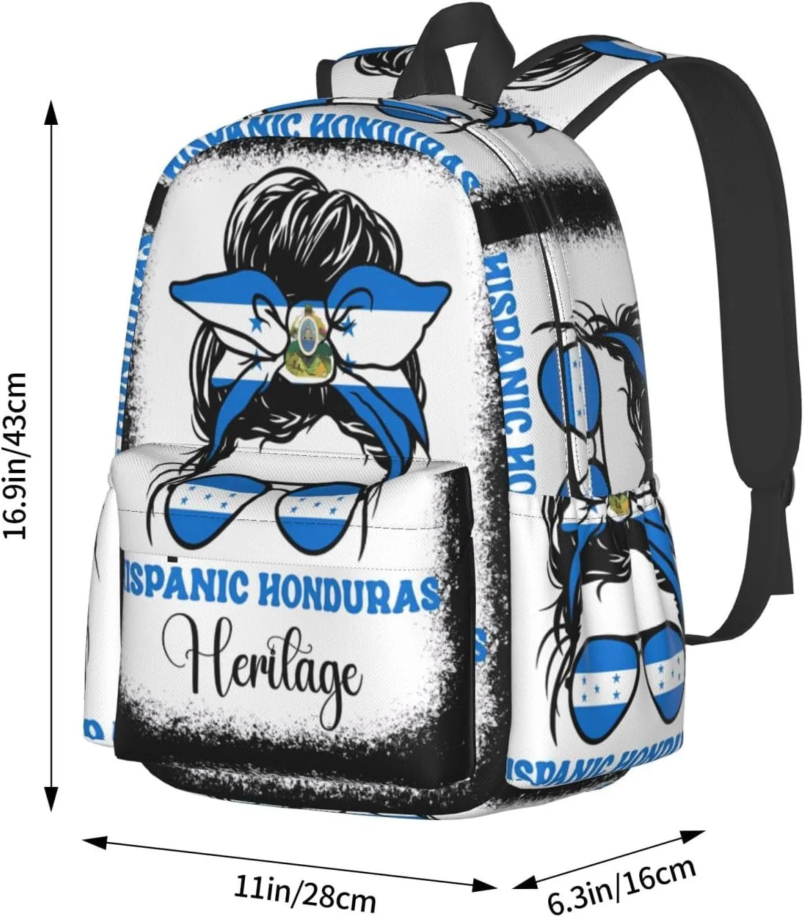 Honduras Flag Hispanic Heritage Month Messy Bun Large Travel Backpack Casual Backpacks Laptop Daypack Working Rucksack Lightweight Back Pack Sports Bag with Adjustable Shoulder Strap