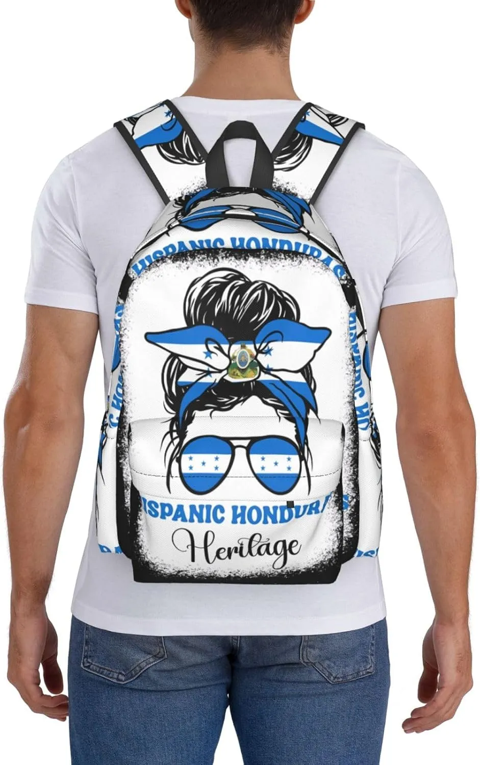 Honduras Flag Hispanic Heritage Month Messy Bun Large Travel Backpack Casual Backpacks Laptop Daypack Working Rucksack Lightweight Back Pack Sports Bag with Adjustable Shoulder Strap