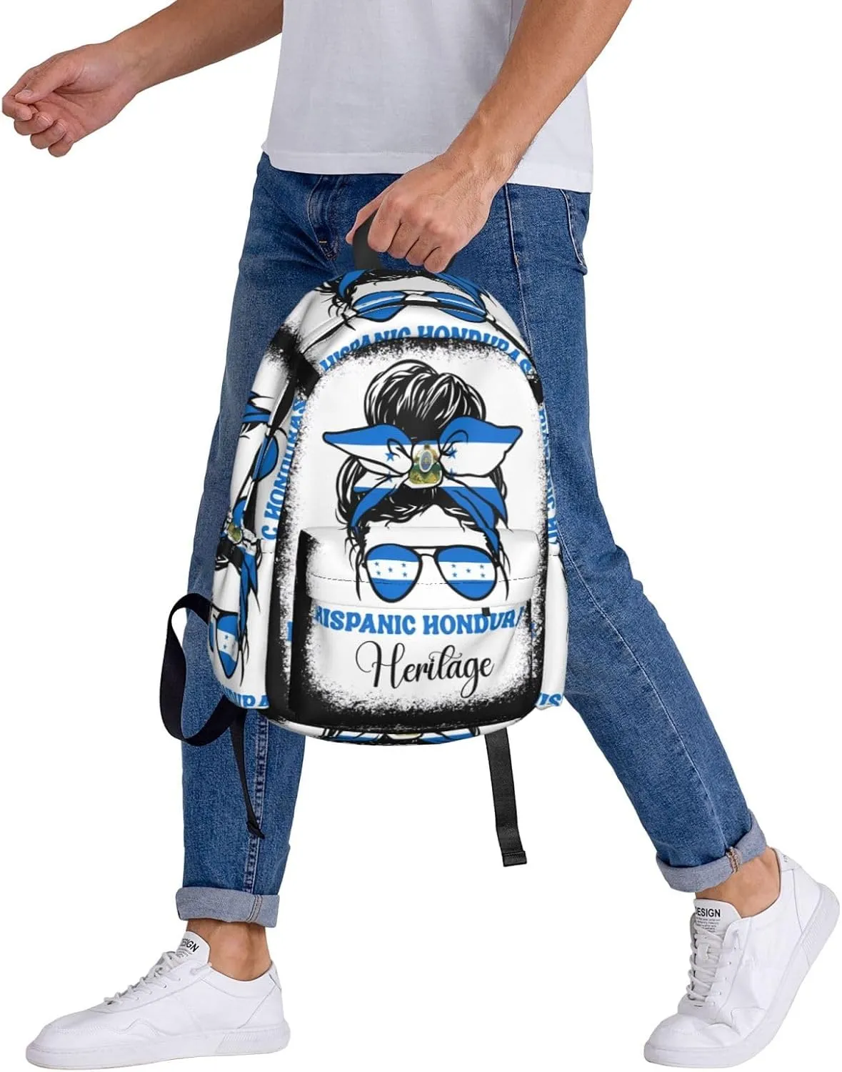 Honduras Flag Hispanic Heritage Month Messy Bun Large Travel Backpack Casual Backpacks Laptop Daypack Working Rucksack Lightweight Back Pack Sports Bag with Adjustable Shoulder Strap