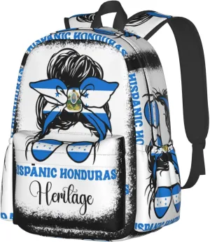 Honduras Flag Hispanic Heritage Month Messy Bun Large Travel Backpack Casual Backpacks Laptop Daypack Working Rucksack Lightweight Back Pack Sports Bag with Adjustable Shoulder Strap